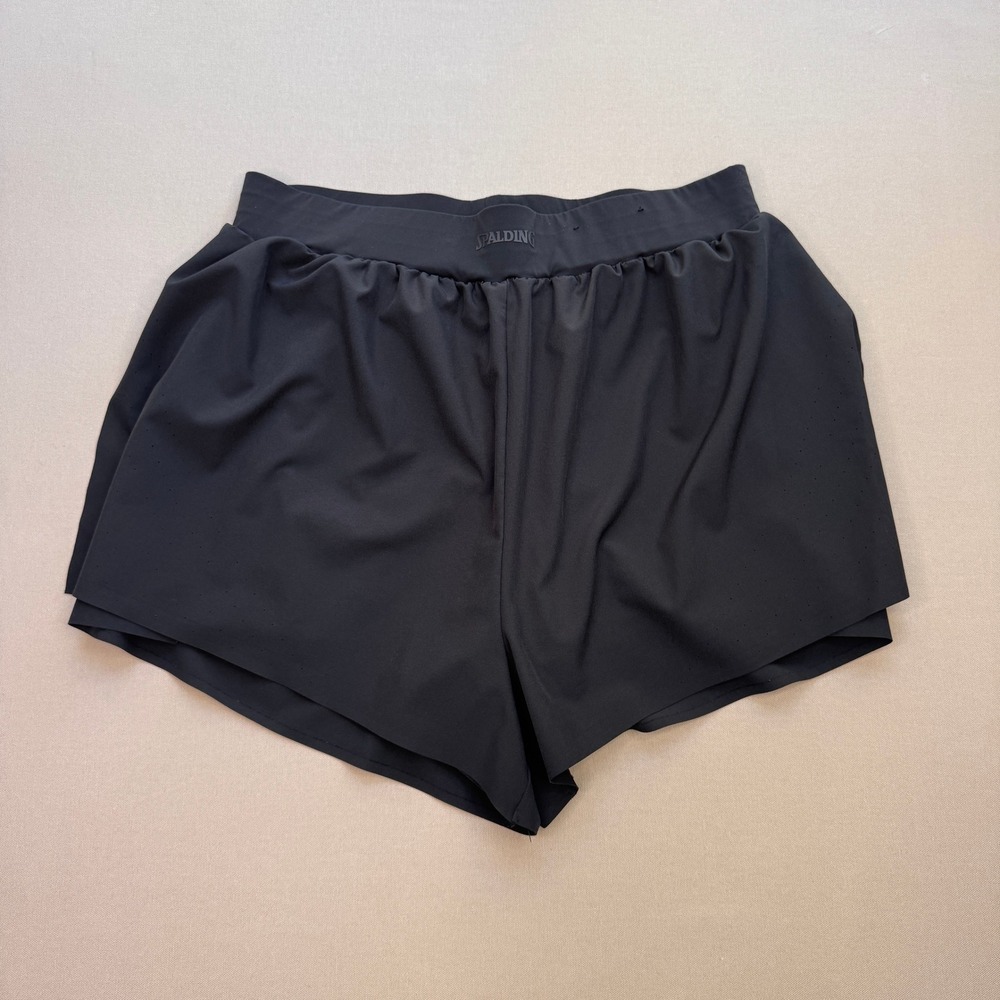 Spalding Womens Black 2-in-1 Running Shorts with Built-in Liner Size Large